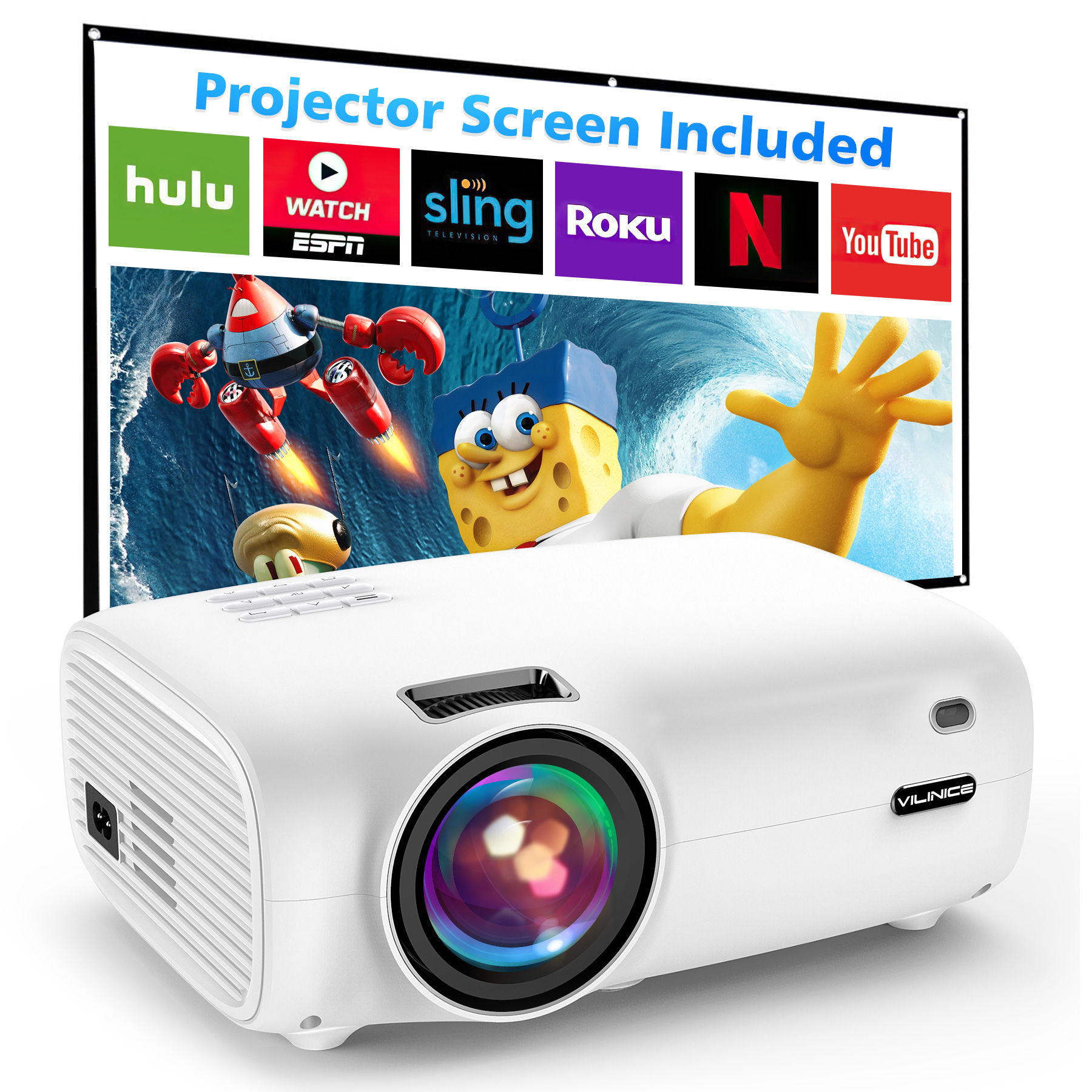 Video Games Max 300In Display Portable Projector for TV Stick HDMI/USB/AV Outdoor Movie Projector with 100In Projector Screen Jinou Projector with WiFi 