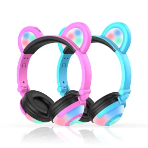 VILINICE Kids Headphones with Microphone, 2Pack Bluetooth Wireless Bear Ear Headset with LED Light & Sharing Spliter for Kids, School, Phone, Tablet, Laptop