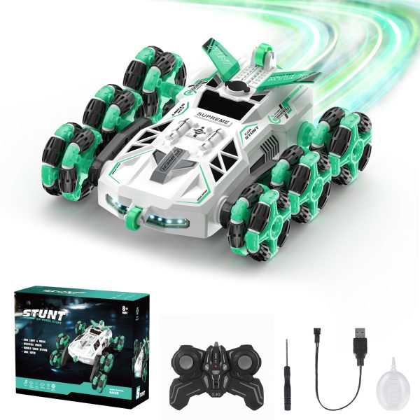 VILINICE Remote Control Car, 6WD Transforming RC Stunt Car, 2.4GHz Rechargeable Toy Car for Boys and Girls, Green, 6.5+ MPH