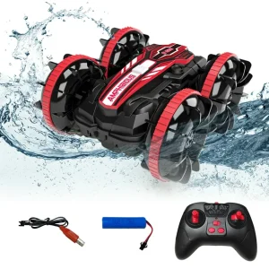 Remote Controls Cars, RC Boat & Sonic 2 Toys, 4WD Off Road Car Stunt 2.4GHz Land Water 2 in 1 Remote Control, RC Cars for Kids Boys-Red