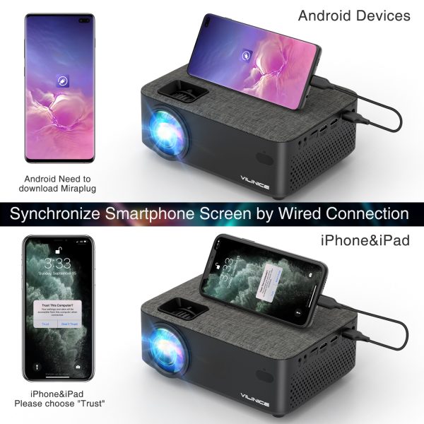 VILINICE Mini WiFi Projector, HD 1080P and 240" LCD Display, with Bluetooth for Home Cinema & Outdoor Movie