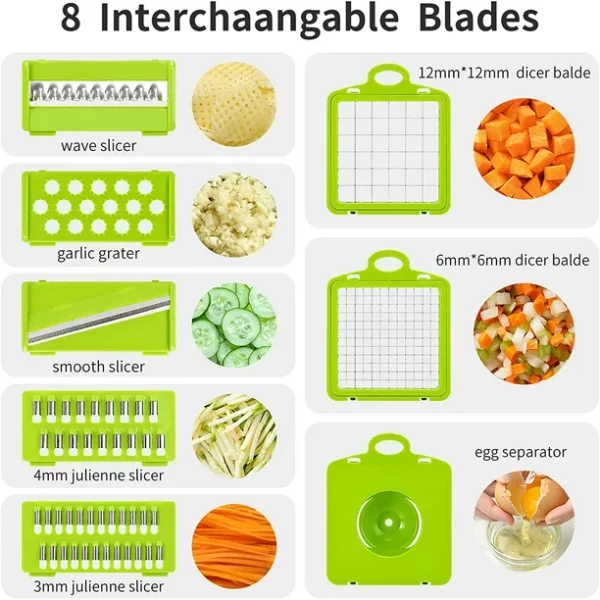 Upgrade Mini Vegetable Chopper, Multifunctional 13-in-1 Food Choppers Onion Chopper Vegetable Slicer Cutter Dicer Veggie chopper with 8 Blades,Colander Basket,Container for Salad Potato Carrot Garlic