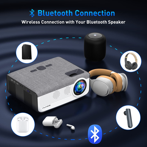 5G WiFi Bluetooth Projector, 8500L Native 1080P Projector with 100" Projector Screen, 4K and 300" LCD Display Supported Movie Projector, Home Theater Projector Compatible with iOS/Android