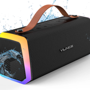 VILINICE Bluetooth Speaker, IPX6 Waterproof Portable Wireless Speaker Outdoor with Handle, RGB Lights, Dual Drivers for Deep Bass & Stereo Sound
