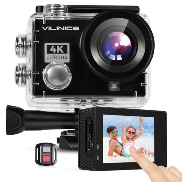 VILINICE Action Camera, 4K WiFi Camera with EIS 30m Underwater Waterproof Cameras for Snorkeling, Sports Camera with 16MP Sony Sensor, Gopro Compatible Case, Remote Control for Gift, Travel