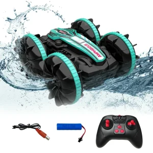 Remote Controls Cars, RC Boat & Sonic 2 Toys, 4WD Off Road Car Stunt 2.4GHz Land Water 2 in 1 Remote Control, RC Cars for Kids Boys-Green