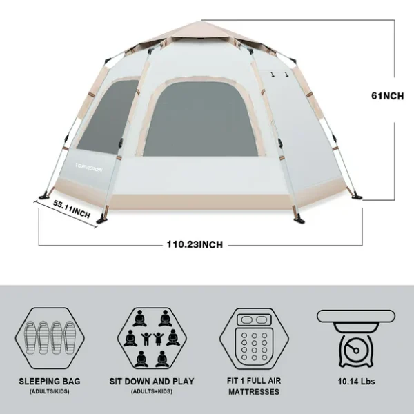 Upgrade 6-8 Family Tent with Removable Rain Fly and Carrying Bag, Waterproof, Easy Setup for Camping/Family Outdoor/Hiking/Backpacking/Beach