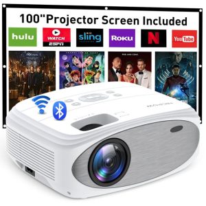 Native 1080P WiFi Bluetooth Projector,9000Lux Portable Video Projector, Support 4K 300" Home Theater Movie Projector for Smartphone/TV Stick/PS4/PC/Laptop