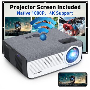 5G WiFi Bluetooth Projector, 8500L Native 1080P Projector with 100" Projector Screen, 4K and 300" LCD Display Supported Movie Projector, Home Theater Projector Compatible with iOS/Android