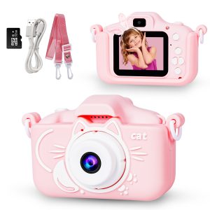 VILINICE Kids Camera, Selfie Camera for Toddler with Cartoon Soft Silicone Cover, Birthday Gifts for Boys Girls Age 3-11- 32G SD Card Included, Pink