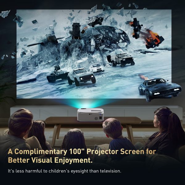 VILINICE Native 1080P Projector, 2022 Upgraded 7500 Lux Outdoor Movie Projector with 100" Projector Screen, Home Theater Projector Compatible with TV Stick, HDMI, USB, VGA