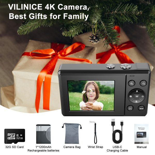 VILINICE 4K Digital Camera,Ultra HD 16x Zoom Video & Photo Camera up to Support 128G SD Card