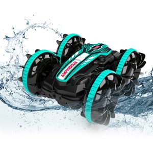 Remote Control Car, 4WD RC Car with Double-Sided Driving, Land Water 2 in 1 Stunt Car, Toy for Boys & Girls, Gifts for Kids, Green