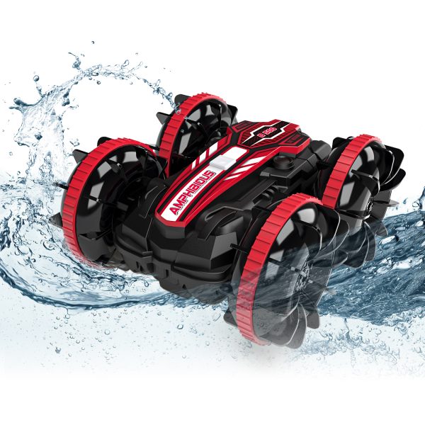 Remote Control Car, 4WD RC Car with Double-Sided Driving, Land Water 2 in 1 Stunt Car, Toy for Boys & Girls, Gifts for Kids, Red